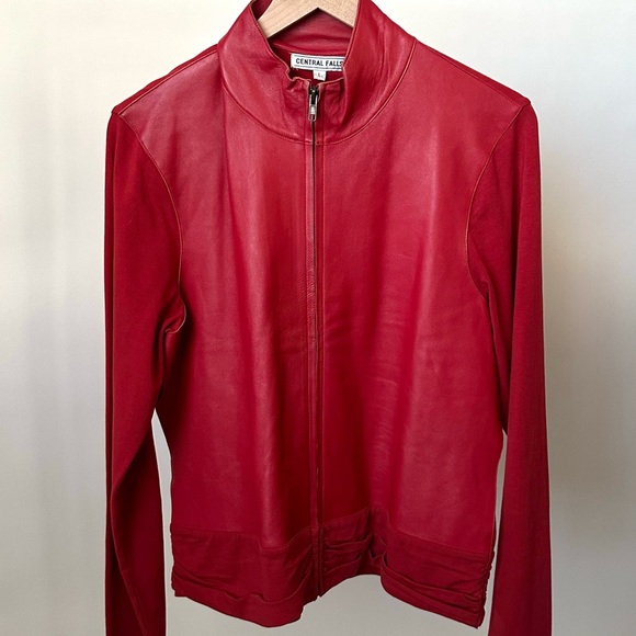 VINTAGE Y2K RED LEATHER ZIP JACKET SPORTY MOTO STYLE BIKER LIGHTWEIGHT SIZE-L